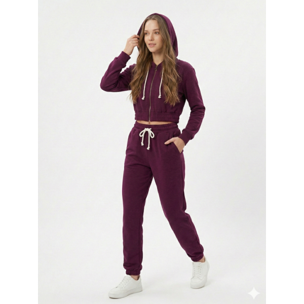 0580-24 фиолетовый женский спортивный костюм (5'TH AVENUE, турецкая двухнитка, манжет, кофта на змейке, с капюшоном, 4ед, размеры норма:42, 44, 46, 48) 5`th Avenue