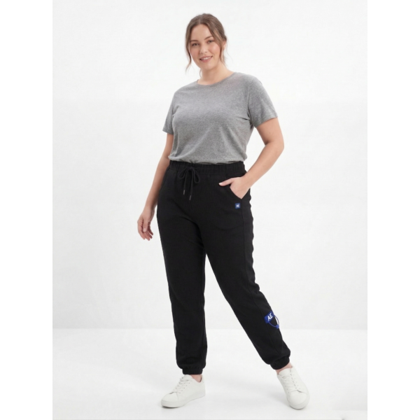 0020-1 черные женские спортивные штаны (лакоста, манжет, с карманами, 4 ед, размеры полубатал: XL/2XL. 3XL/4X. 4XL/5XL. 5XL/6XL) Спортивные штаны