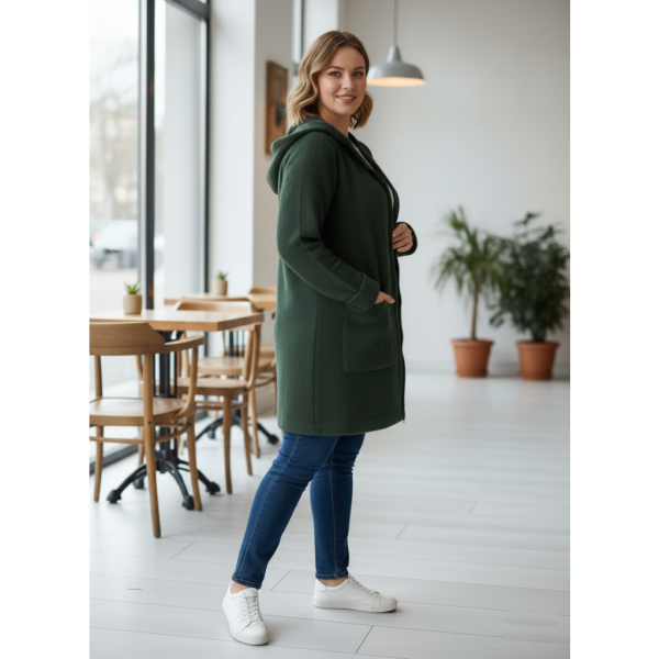 0557-7 зеленый женский кардиган (шерсть альпаки, с капюшоном, 1 ед. универсальный размер батал: 56-60) Альпака