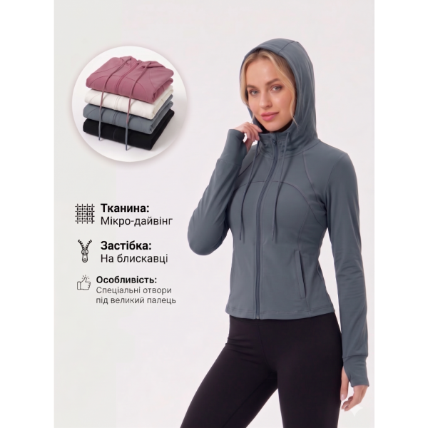 0885-99 микс цветов женская спортивная кофта ( микро-дайвинг, с карманами, капюшон, на змейке, 6ед, размеры норма: M. L) Спортивная Кофта