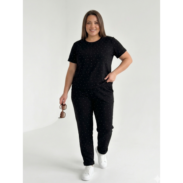 0367-1 черный женский костюм-двойка (футболка + штаны) (5'TH AVENUE, турецкий хлопок, 3 ед. размеры полубатал: 48. 50. 52) 5`th Avenue