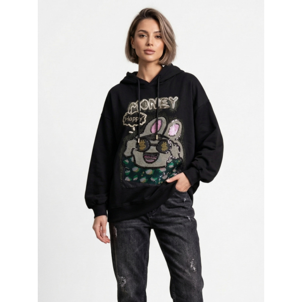 82330-1 черный женский худи (двухнитка, принт, с капюшоком, 1 ед, универсальный размер норма : S/XL) Худи