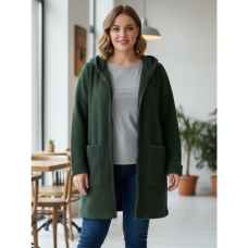 0557-7 зеленый женский кардиган (шерсть альпаки, с капюшоном, 1 ед. универсальный размер батал: 56-60) Альпака