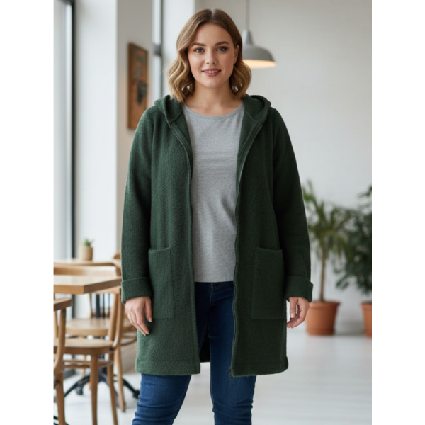 0557-7 зеленый женский кардиган (шерсть альпаки, с капюшоном, 1 ед. универсальный размер батал: 56-60) Альпака