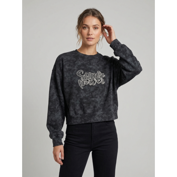 820803-1 черный женский свитшот (двухнитка, варка, укороченая, 1 ед, универсальный размер норма : S/L) Свитшот