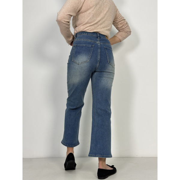 7018-5 голубые женские джинсы с камнями (New Jeans, укороченые, стрейчевые, 5 ед, размеры норма:26. 27. 29. 30, 31) Джинсы