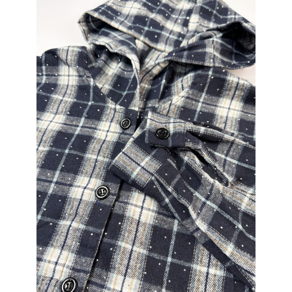 7760-13 синяя женская рубашка (JJF. с камнями и капюшоном, 4 ед, размеры норма: XL, 2XL, 3XL, 4XL) JJF