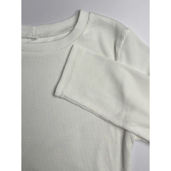 2870-104 белый женский кроп-топ ( стрейч коттон, рубчик, с разрезом, 4 ед, размери норма: 44, 46, 48, 48) Кроп-топ