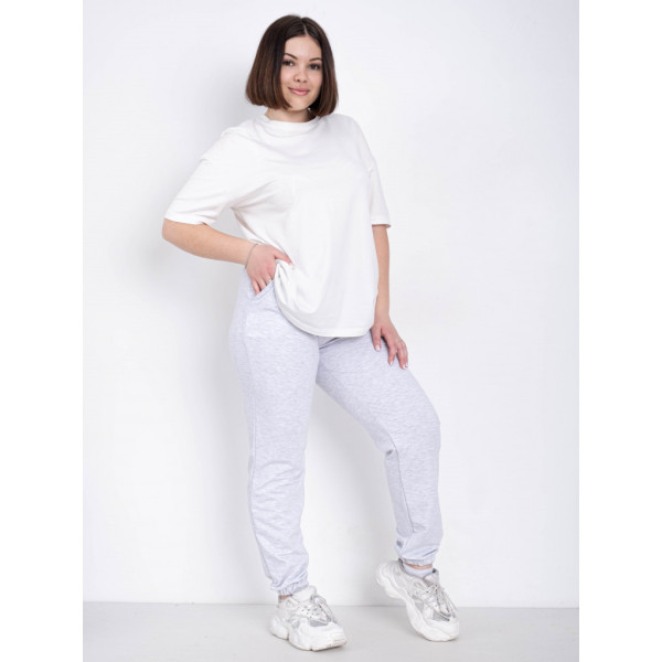 0022-68 СВЕТЛО-СЕРЫЕ БАТАЛЬНЫЕ спортивные брюки женские из турецкой двунитки ( 4 ед.размеры: 50.52.54.56) демисезон 5`th Avenue