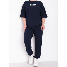 0285-44 темно-синій жіночий спортивний костюм (футболка + штани) (5'TH AVENUE, турецька двонитка, 3 од. розміри батал: 52. 54. 56)