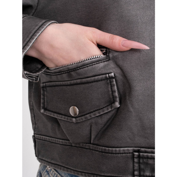 0667 сіра жіноча куртка (екошкіра, 5 од. розміри норма: S. M. M. L. XL)