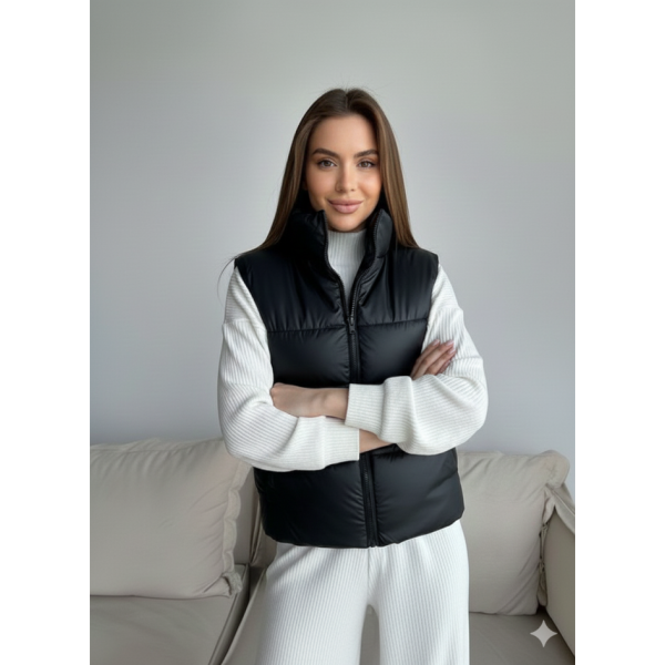 0073-1 чорна жіноча жилетка (5'TH AVENUE, синтепон, 3 од. розміри норма: 42, 44, 46)