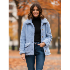 7960-42 блакитна жіноча шуба тедді (1 од. універсальний напівбатальний розмір: 46-50)