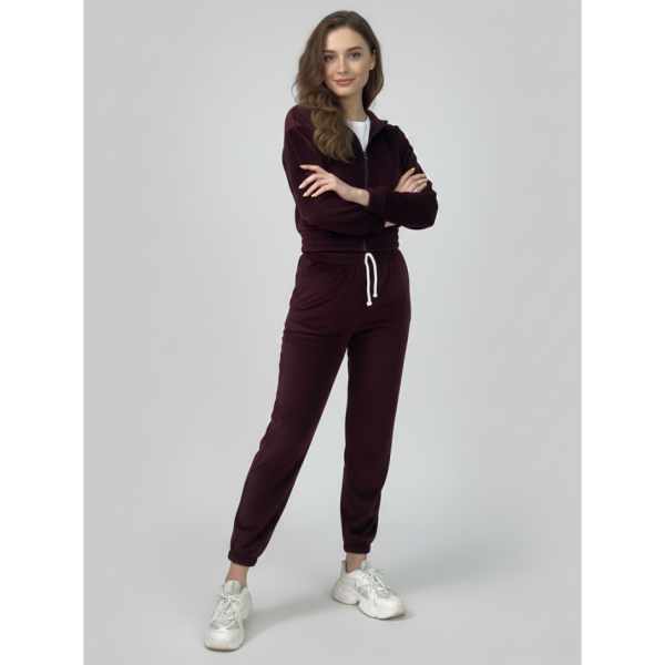 0480-52 бордовий спортивний костюм жіночий на манжеті (5'TH AVENUE, велюровий, з капюшоном, 4од. розміри норма: 42. 44. 46. 48)
