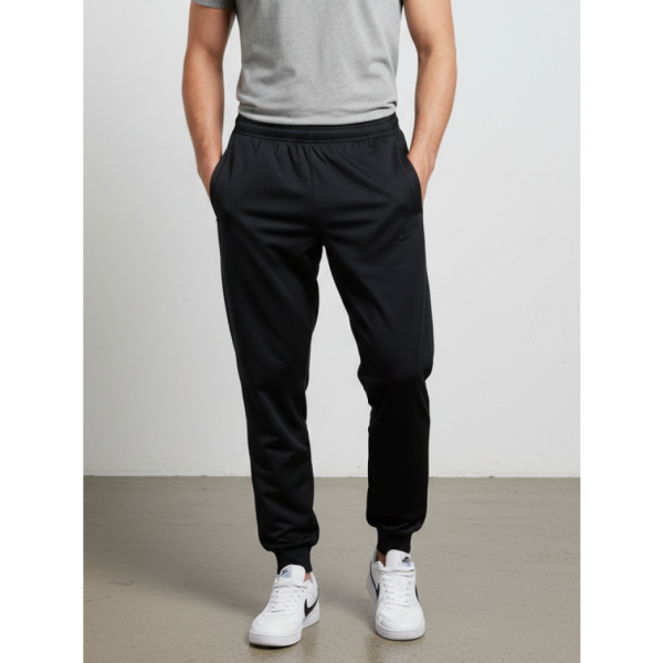 7680-11 чорні чоловічі спортивні штани (двохнитка, прихована кишеня на змійці, манжет рибана, логотип вишивка, 5од, розміри норма: 46, 48, 50,52, 54)