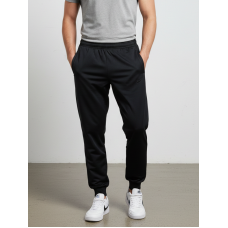 7680-11 чорні чоловічі спортивні штани (двохнитка, прихована кишеня на змійці, манжет рибана, логотип вишивка, 5од, розміри норма: 46, 48, 50,52, 54)