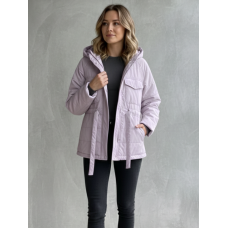 0519-23 лавандова жіноча куртка (синтепон, з капюшоном, затяжки на поясі, 5 од., розміри норма: M. L.XL. 2XL. 3XL)