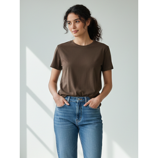 8900-94 коричнева жіноча футболка (турецький бавовна, 4 од., розміри норма: S. S. M. L)