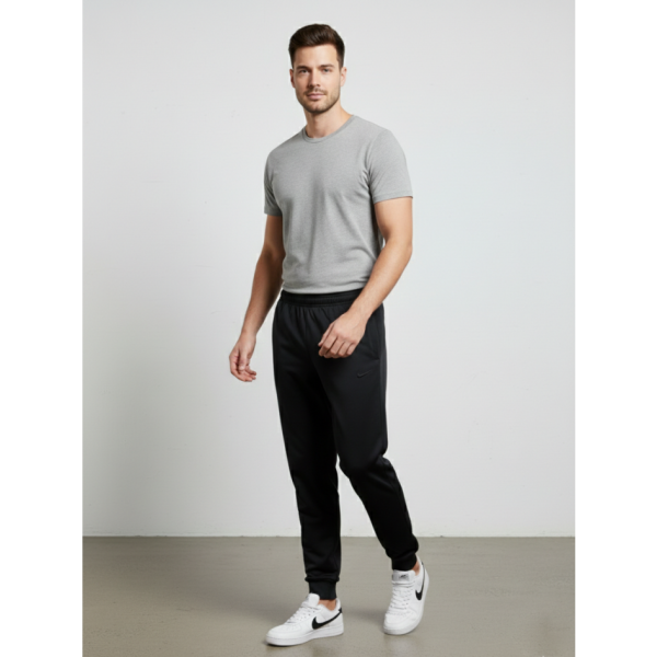 7680-11 чорні чоловічі спортивні штани (двохнитка, прихована кишеня на змійці, манжет рибана, логотип вишивка, 5од, розміри норма: 46, 48, 50,52, 54)