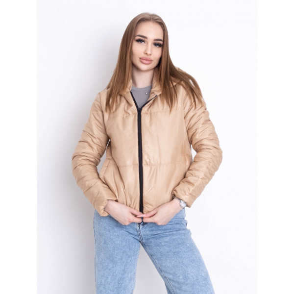 5010-16 БЕЖЕВА куртка-зефірка з капюшоном на синтепоні (3 од. розміри: 42-44.44-46.46-48)
