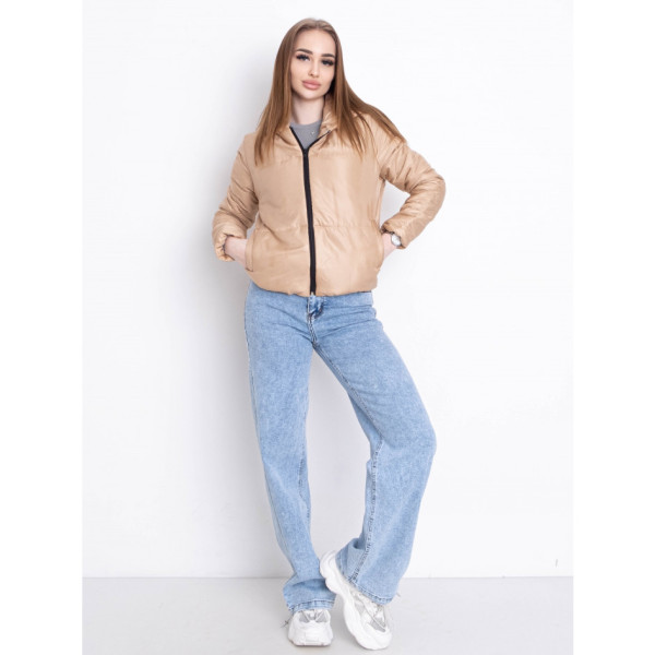 5010-16 БЕЖЕВА куртка-зефірка з капюшоном на синтепоні (3 од. розміри: 42-44.44-46.46-48)