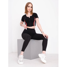 1701-369 чорний жіночий спортивний костюм двійка (кофта + лосини рубчик) (4 од. розміри норма: 42. 44. 46. 48)