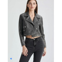0667 сіра жіноча куртка (екошкіра, 5 од. розміри норма: S. M. M. L. XL)