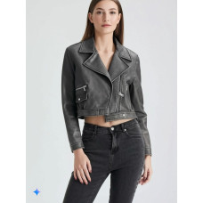 0667 сіра жіноча куртка (екошкіра, 5 од. розміри норма: S. M. M. L. XL)