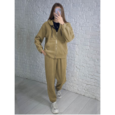 0737-2 бежевий спортивний костюм жіночий (5'TH AVENUE, турецький полар-фліс 3 од. розміри норма: 44, 46, 48)