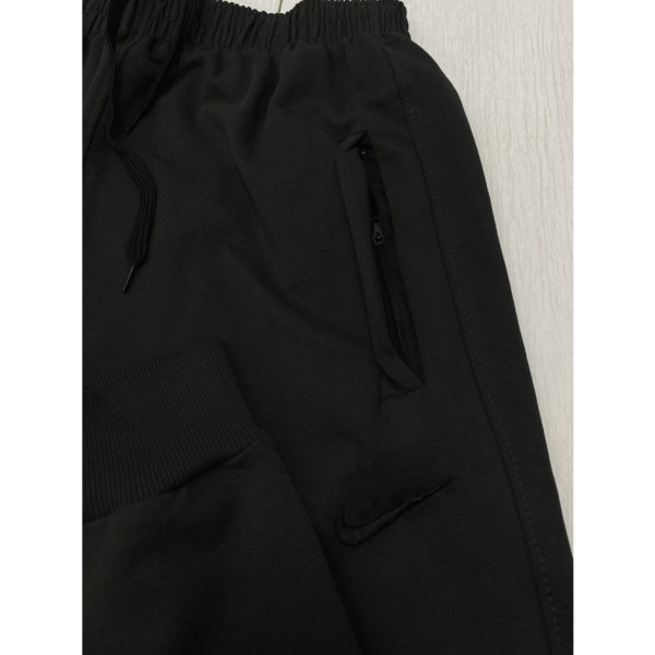 7680-11 чорні чоловічі спортивні штани (двохнитка, прихована кишеня на змійці, манжет рибана, логотип вишивка, 5од, розміри норма: 46, 48, 50,52, 54)