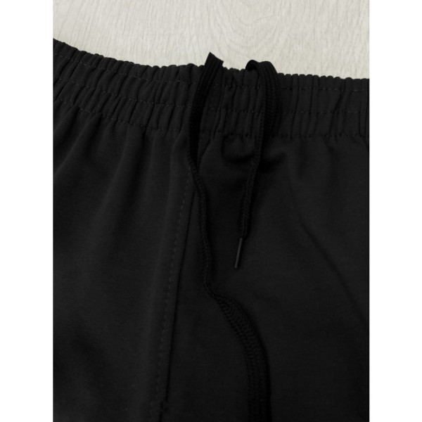 7680-11 чорні чоловічі спортивні штани (двохнитка, прихована кишеня на змійці, манжет рибана, логотип вишивка, 5од, розміри норма: 46, 48, 50,52, 54)