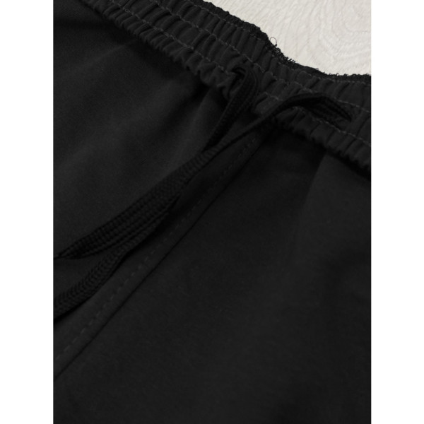 7680-11 чорні чоловічі спортивні штани (двохнитка, прихована кишеня на змійці, манжет рибана, логотип вишивка, 5од, розміри норма: 46, 48, 50,52, 54)