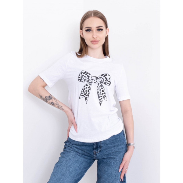 1831-10 біла жіноча футболка (YOLA, повномірна, принт, турецька бавовна, 5 од. розміри норма: S. M. L. XL. 2XL)