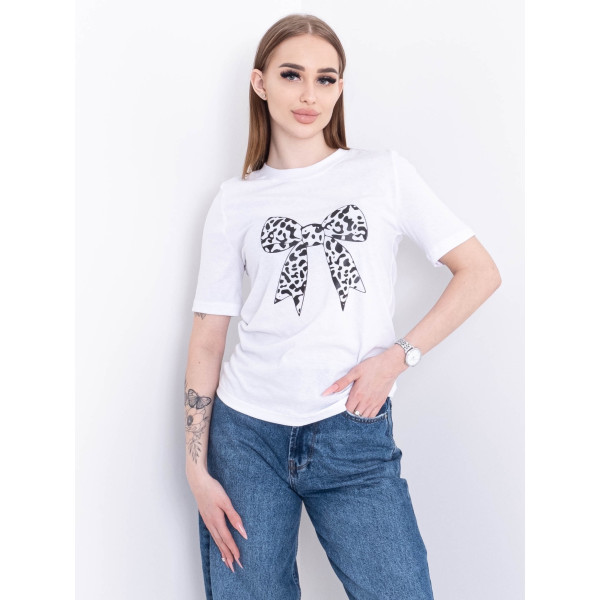 1831-10 біла жіноча футболка (YOLA, повномірна, принт, турецька бавовна, 5 од. розміри норма: S. M. L. XL. 2XL)