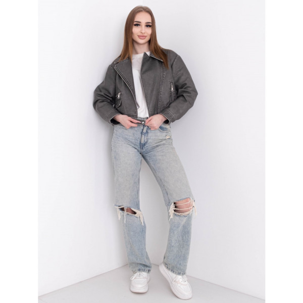 0667 сіра жіноча куртка (екошкіра, 5 од. розміри норма: S. M. M. L. XL)