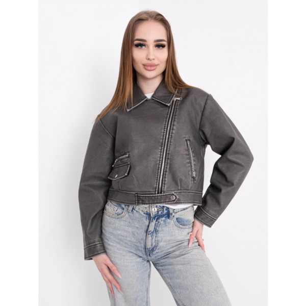 0667 сіра жіноча куртка (екошкіра, 5 од. розміри норма: S. M. M. L. XL)