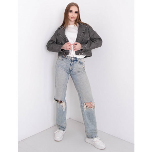 0667 сіра жіноча куртка (екошкіра, 5 од. розміри норма: S. M. M. L. XL)