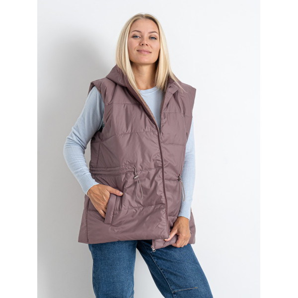 0752-32 бузковий жіночий жилет (5'TH AVENUE, синтепон, з капюшоном, 3 од. розміри батал: 54. 56. 58)