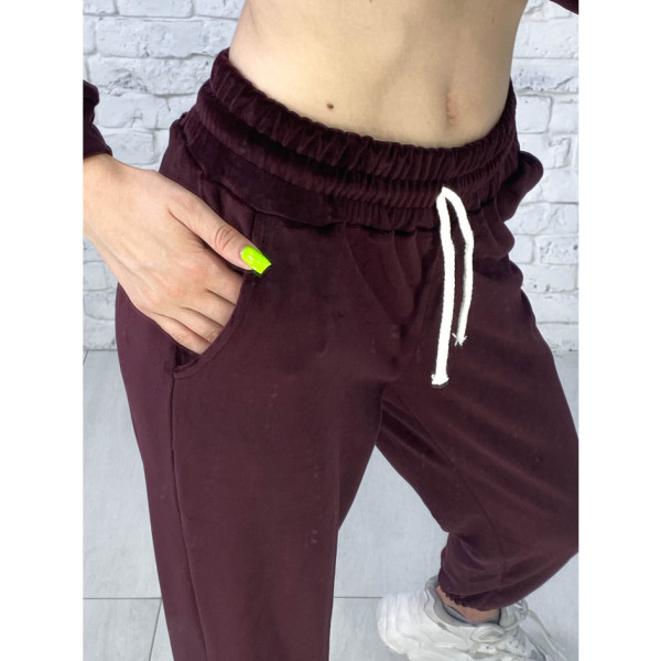 0480-52 бордовий спортивний костюм жіночий на манжеті (5'TH AVENUE, велюровий, з капюшоном, 4од. розміри норма: 42. 44. 46. 48)