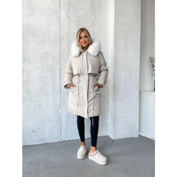 0697-100 молочна жіноча зимова куртка (синтепон, 3 од. розміри норма: 42, 44, 46)