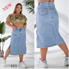 0423 # блакитна жіноча джинсова спідниця (стрейч-коттон, 6 од. розміри батал: 32. 34. 36. 38. 40. 42) видача наступного дня