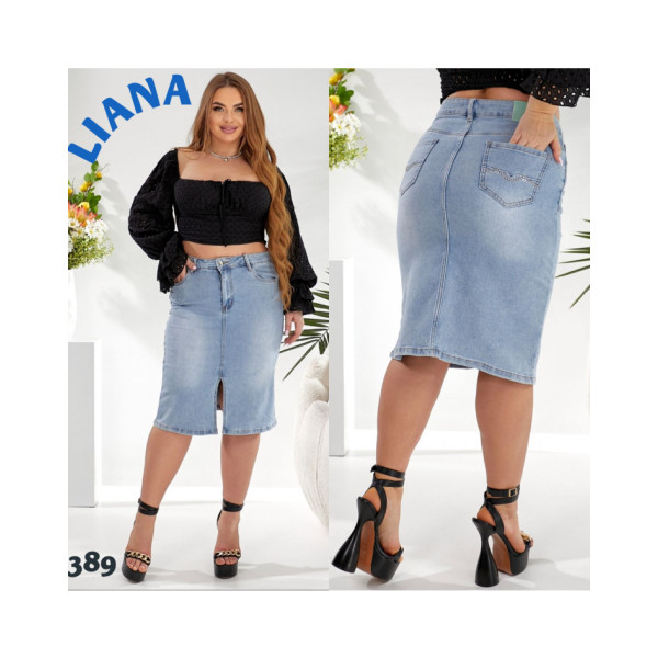 0389* блакитна жіноча спідниця джинсова (стрейчева, 6 од. розміри батал: 31. 32. 33. 34. 36. 38) видача наступного дня
