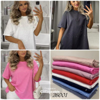 26001# выбор цвета женская футболка oversize со стразами (100% коттон, 6 ед, размеры полубатал: 52, 54, 56) выдача на следующий день