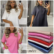 26001# вибір кольору жіноча футболка oversize зі стразами (100% бавовна, 6 од., розміри напівбатал: 52, 54, 56) видача наступного дня