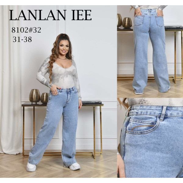 8102# голубые женские джинсы lanlaniee (стейч коттон, 6 ед, размеры батал: 31-38) выдача на следующий день