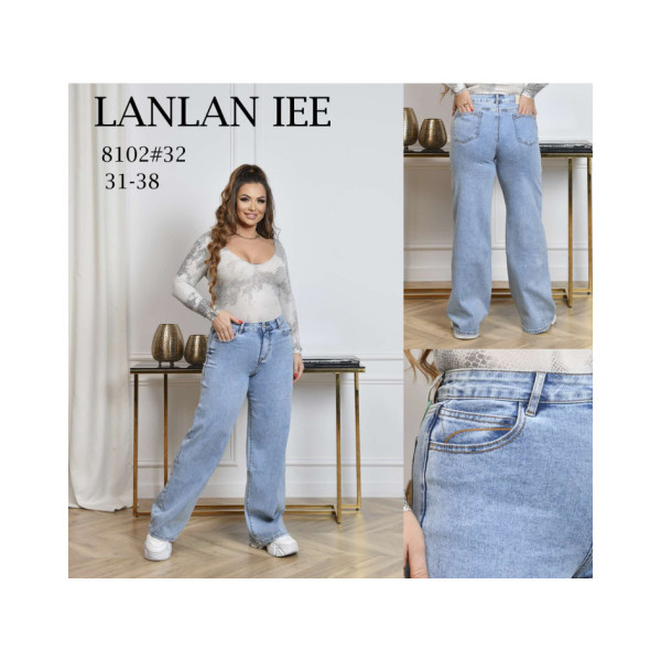 8102# голубые женские джинсы lanlaniee (стейч коттон, 6 ед, размеры батал: 31-38) выдача на следующий день