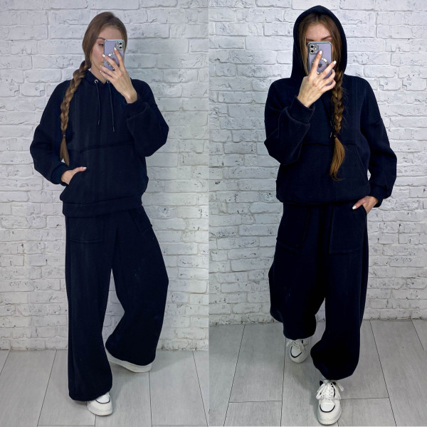 0620-1 черный женский спортивный костюм (5`th Avenue, турецкая трехнитка, флис, 3 ед, размеры норма: 42, 44, 46)