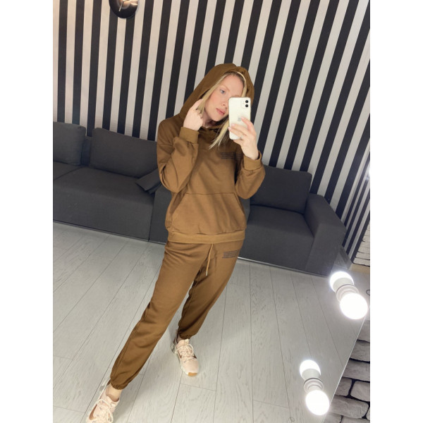 12074-3 / коричневий жіночий спортивний костюм (двонитка, 3 од. розміри напівбатал: L. XL, XL) Спортивний костюм