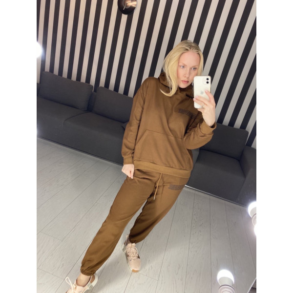 12074-3 / коричневий жіночий спортивний костюм (двонитка, 3 од. розміри напівбатал: L. XL, XL) Спортивний костюм