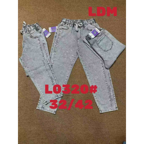 0320# серые женские джинсы с камнями (LDM, 6 ед, размеры батал: 32-42) выдача на следующий день Джинсы